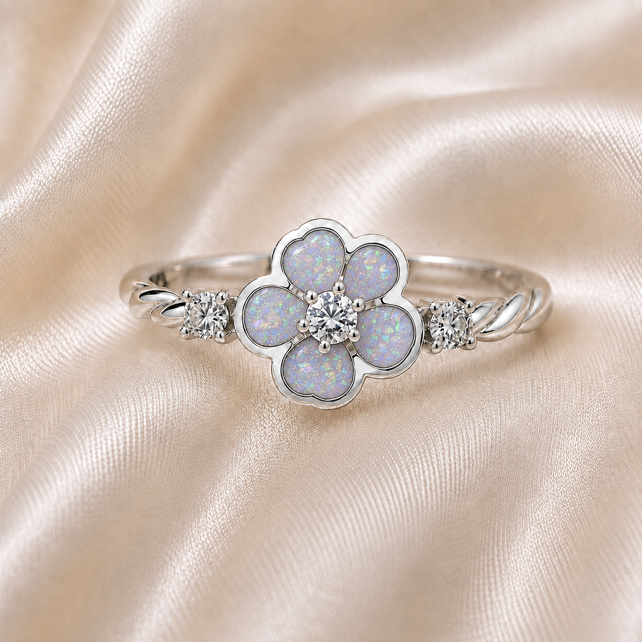 White Snow Forget Me Not memorial ring in 925 sterling silver – Keepsake Memorial Jewellery