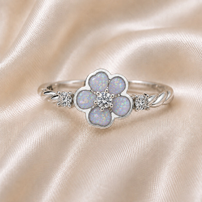 White Snow Forget Me Not memorial ring in 925 sterling silver – Keepsake Memorial Jewellery