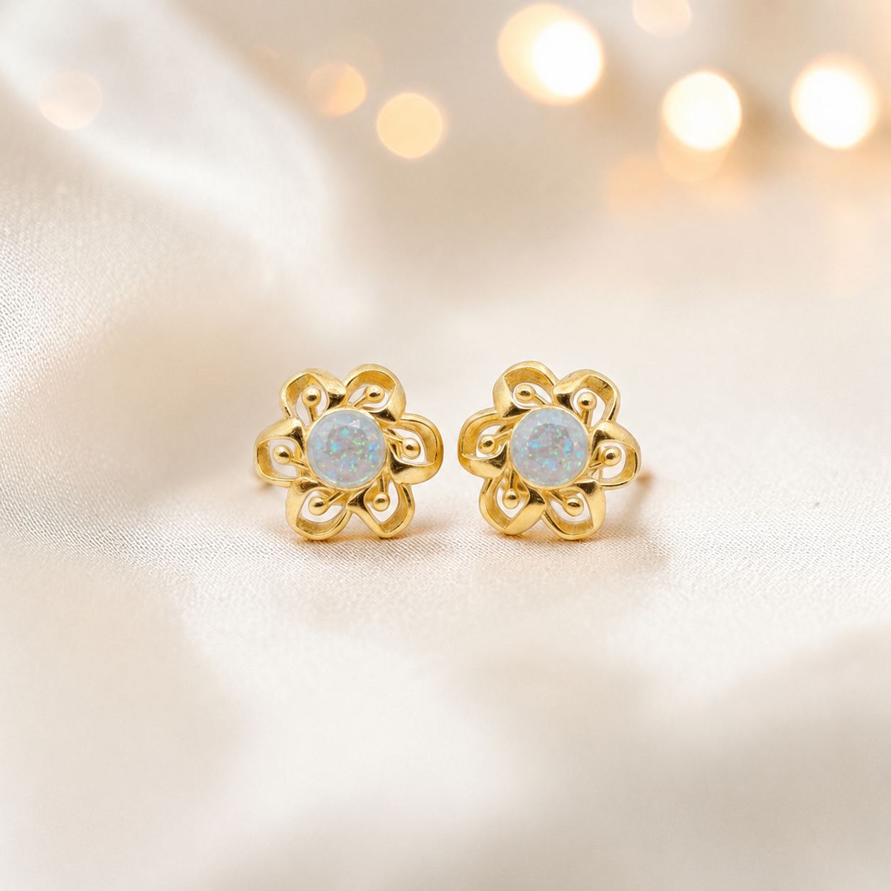 White Snow Freya  9ct gold flower earrings, handcrafted in Lancashire, UK – by Keepsake Memorial Jewellery