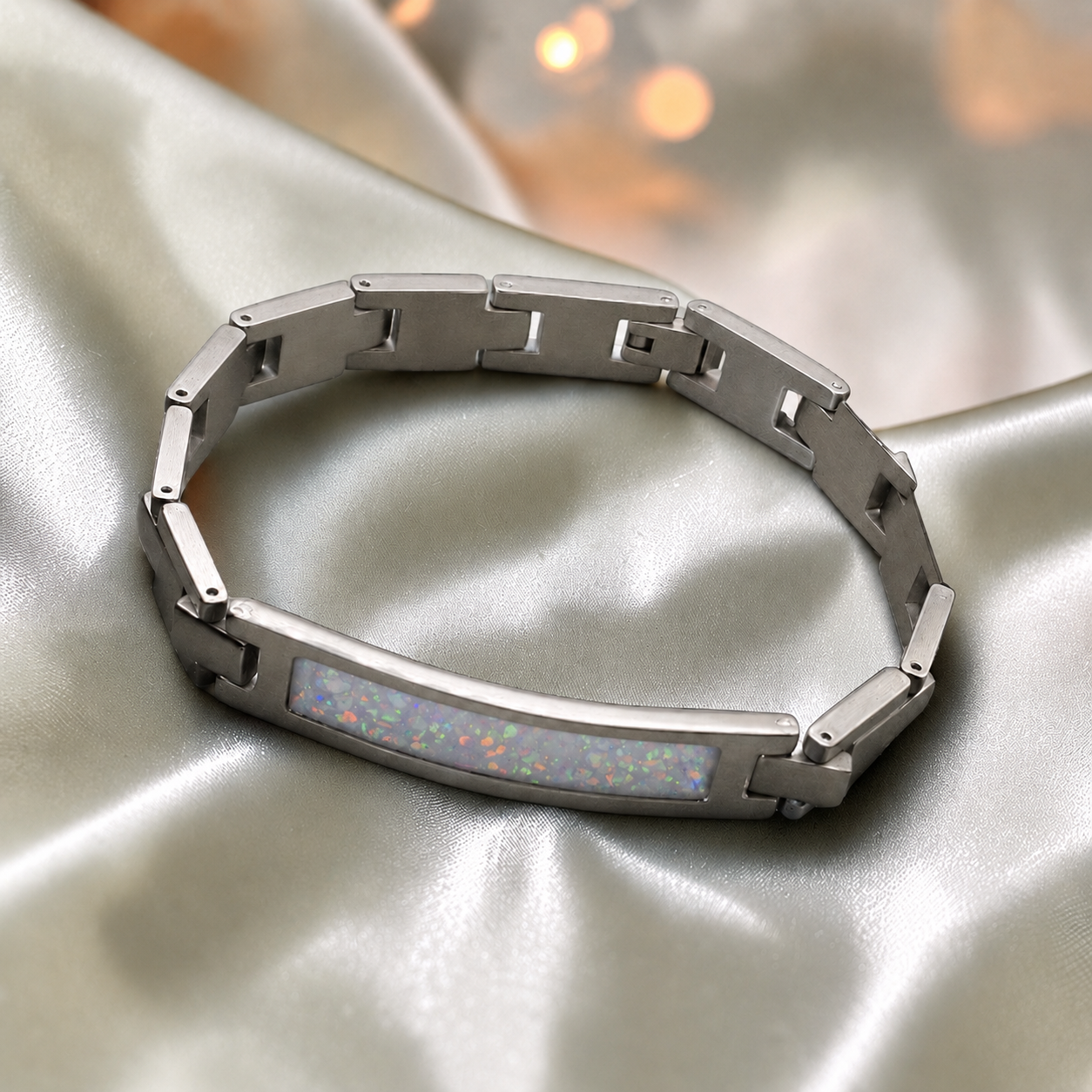 White snow stainless steel link ID memorial ashes bracelet – Keepsake Memorial Jewellery