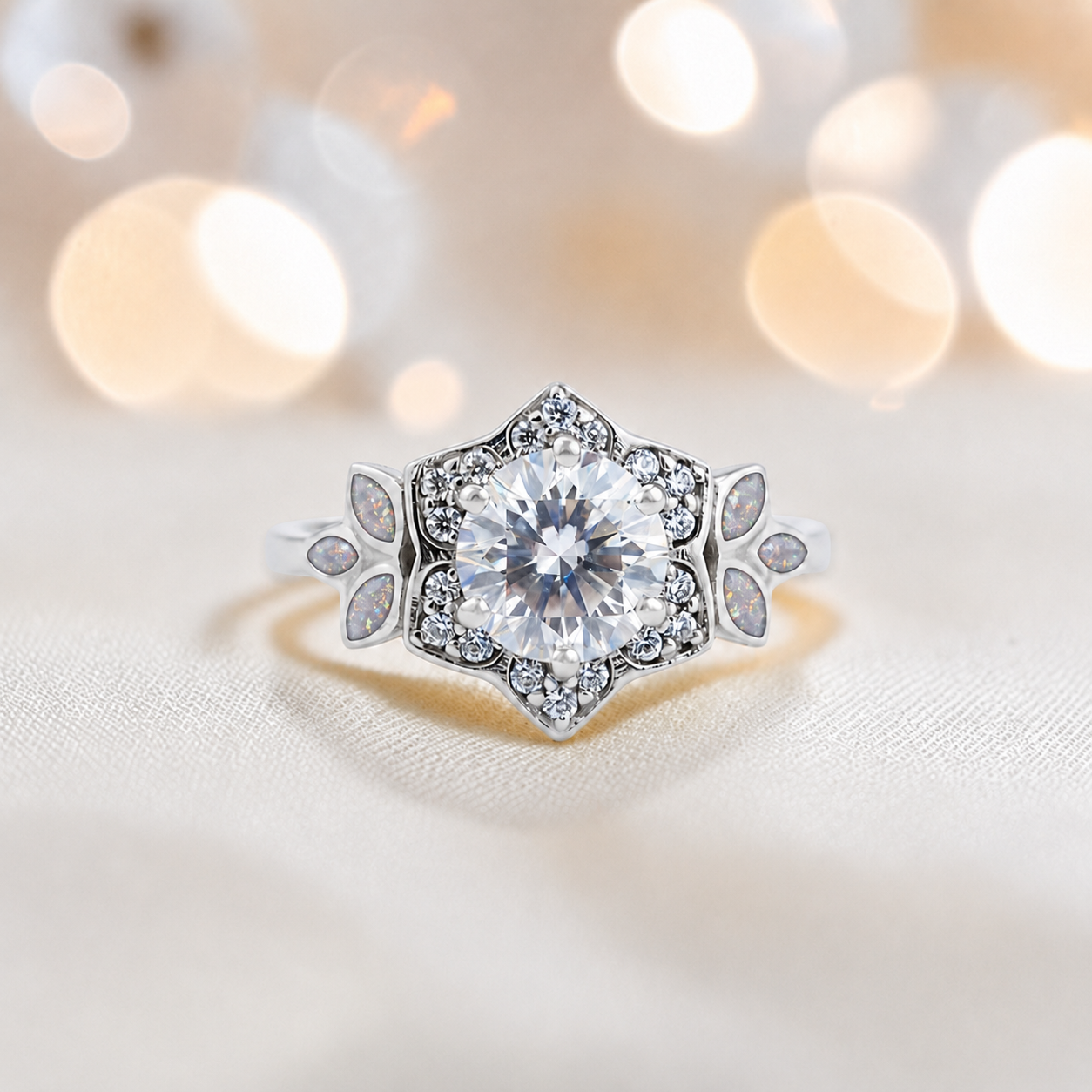 Keepsake Memorial Silver Olivia Ashes Ring in  white snow - Handcrafted in the UK