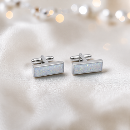 White snow Pillar sterling silver memorial ashes cufflinks, handcrafted in Lancashire UK