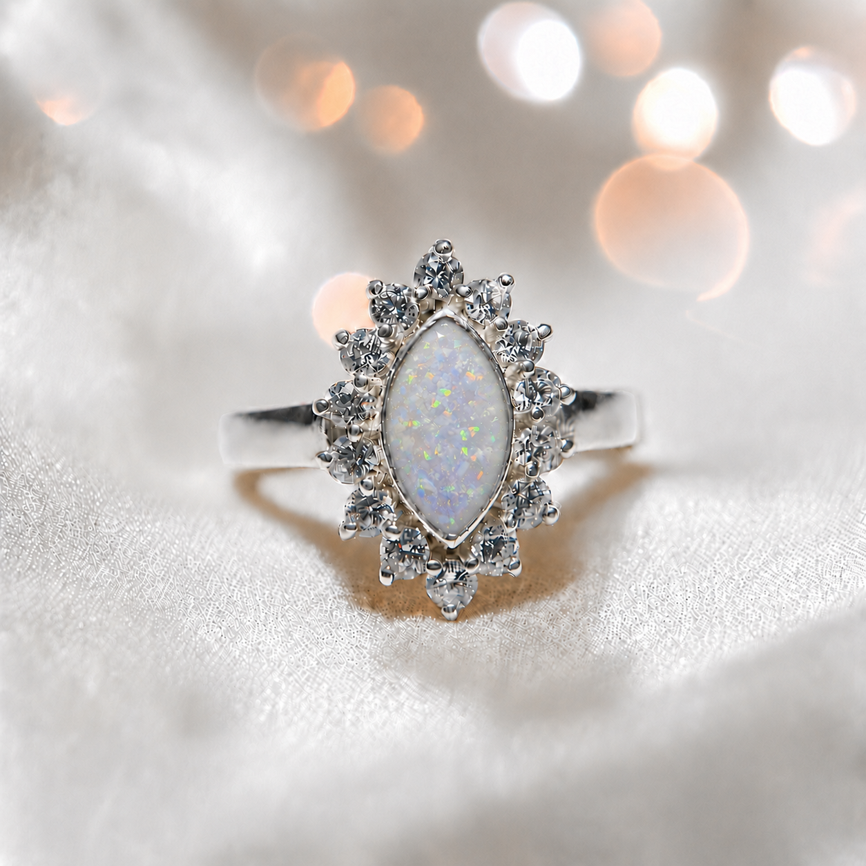 Keepsake Memorial Silver Princess Ashes Ring in White Snow - Handcrafted in the UK
