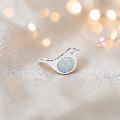 Keepsake memorial silver Robin  ashes charm, in white snow, handcrafted in Lancashire, UK