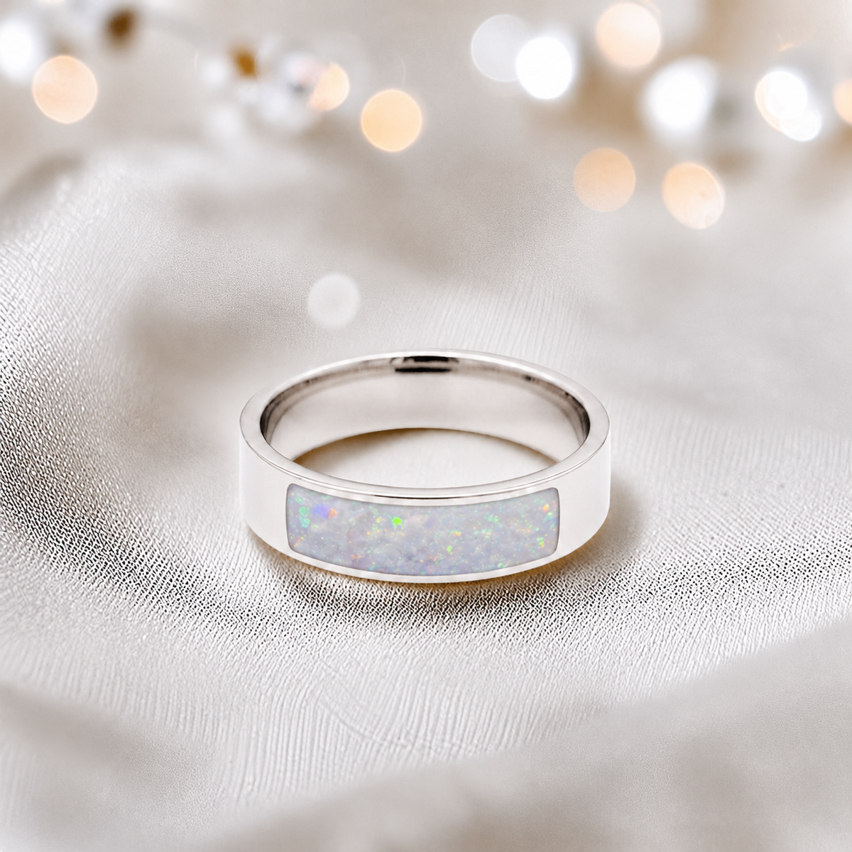 White snow Solace men's sterling silver ring, handcrafted in Lancashire UK by Keepsake Memorial Jewellery