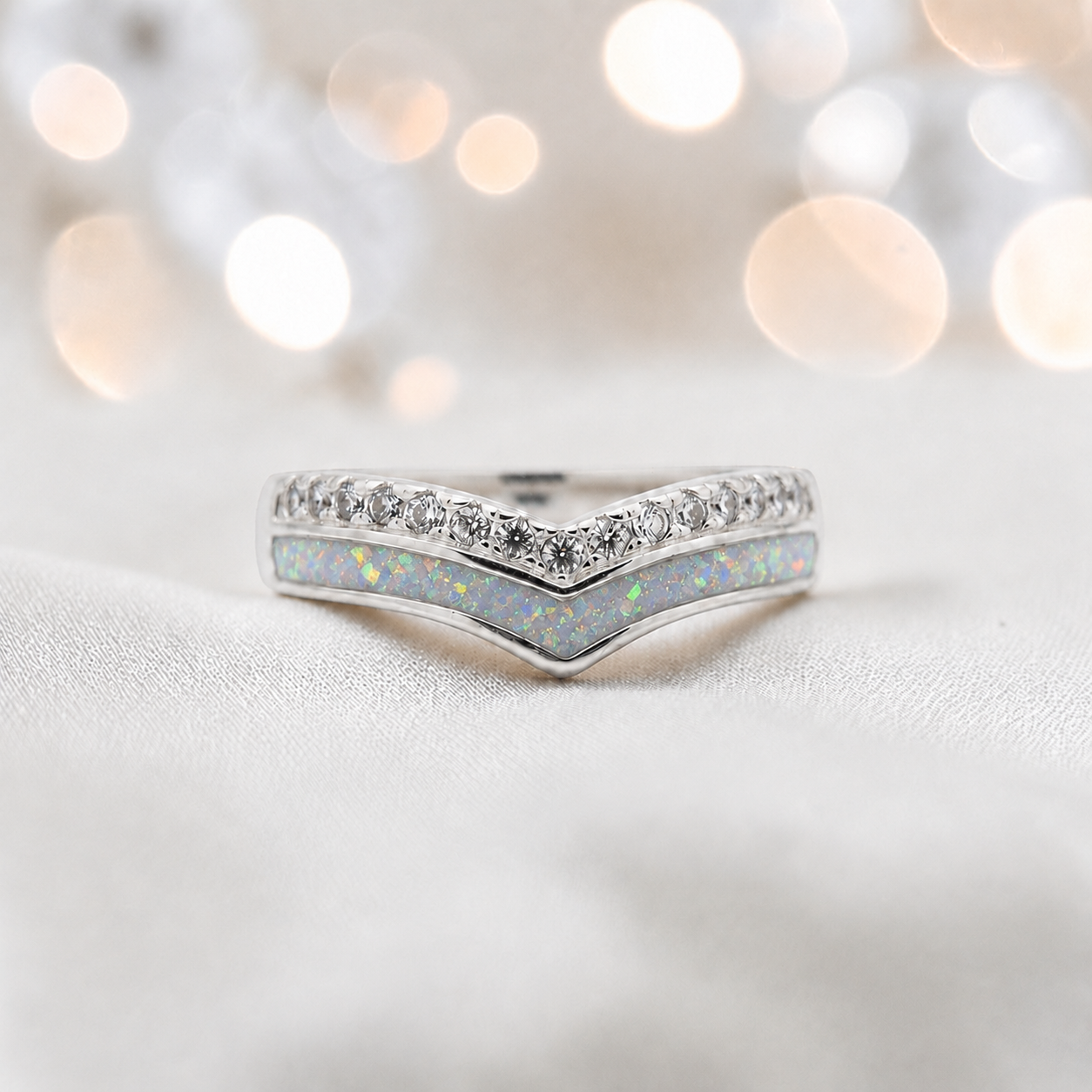 Keepsake Memorial Silver Sophia Ashes Ring in white snow - Handcrafted in the UK