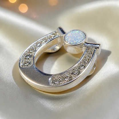 Sparkle horseshoe ashes pendant in white snow,  handcrafted in Lancashire UK - by Keepsake Memorial Jewellery