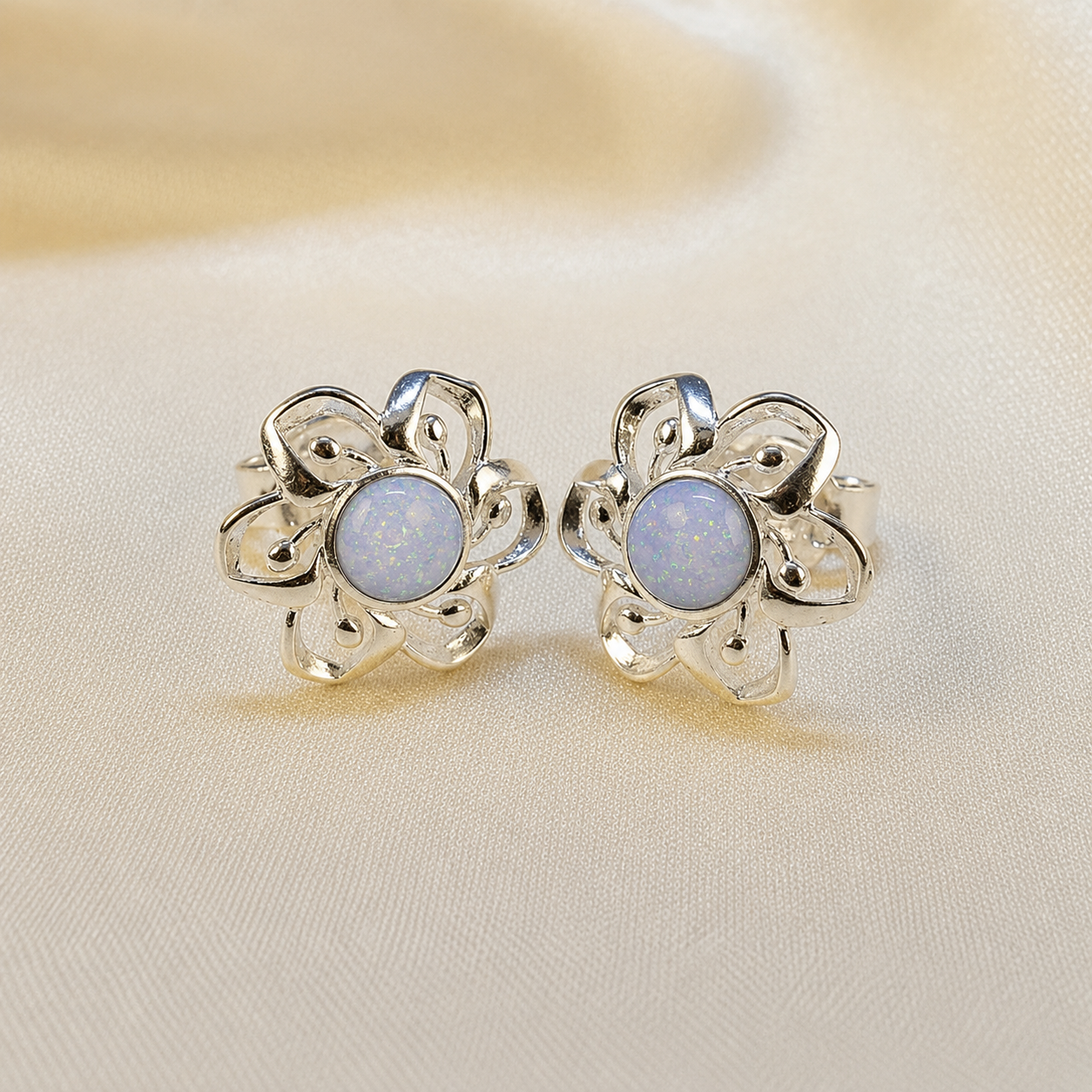 Keepsake Memorial Sterling Silver Ladies Ashes Earrings - Velour Flowers