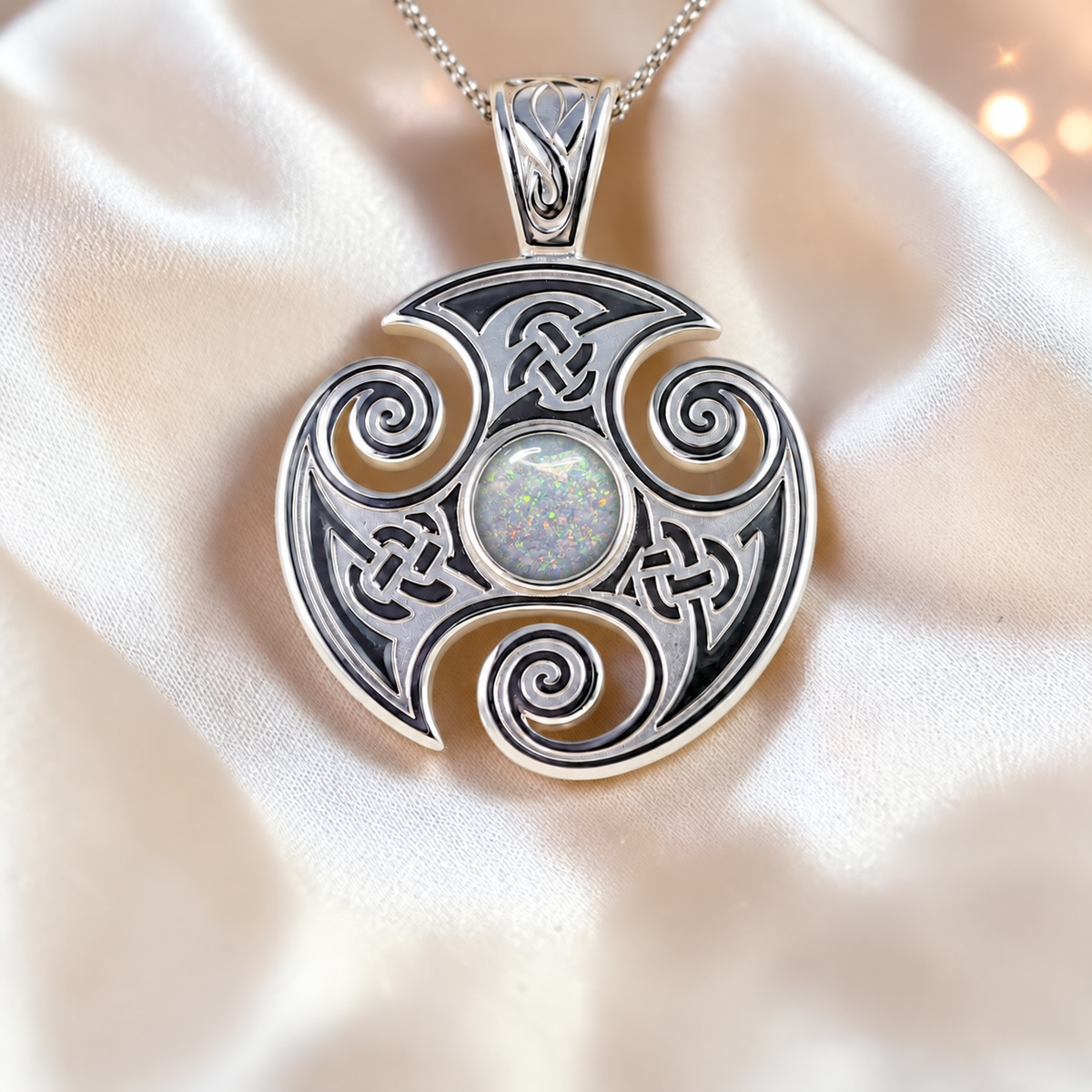White Snow Keepsake Memorial Silver Viking Ashes Pendant in sterling silver 925, 32mm x 24mm