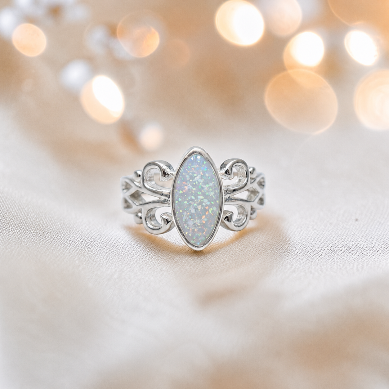 Keepsake Memorial Silver Willow Ashes Ring in White Snow - Handcrafted in the UK