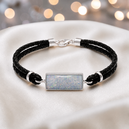 White snow Zenith men's sterling silver and leather memorial bracelet , handcrafted in Lancashire UK by Keepsake Memorial Jewellery