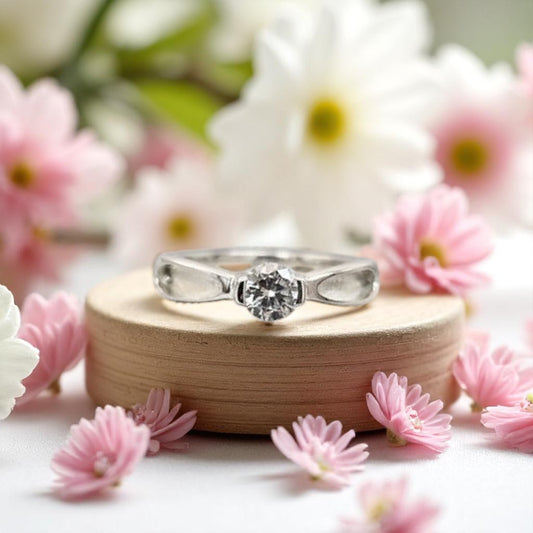Solid silver solitaire ring with CZ stone