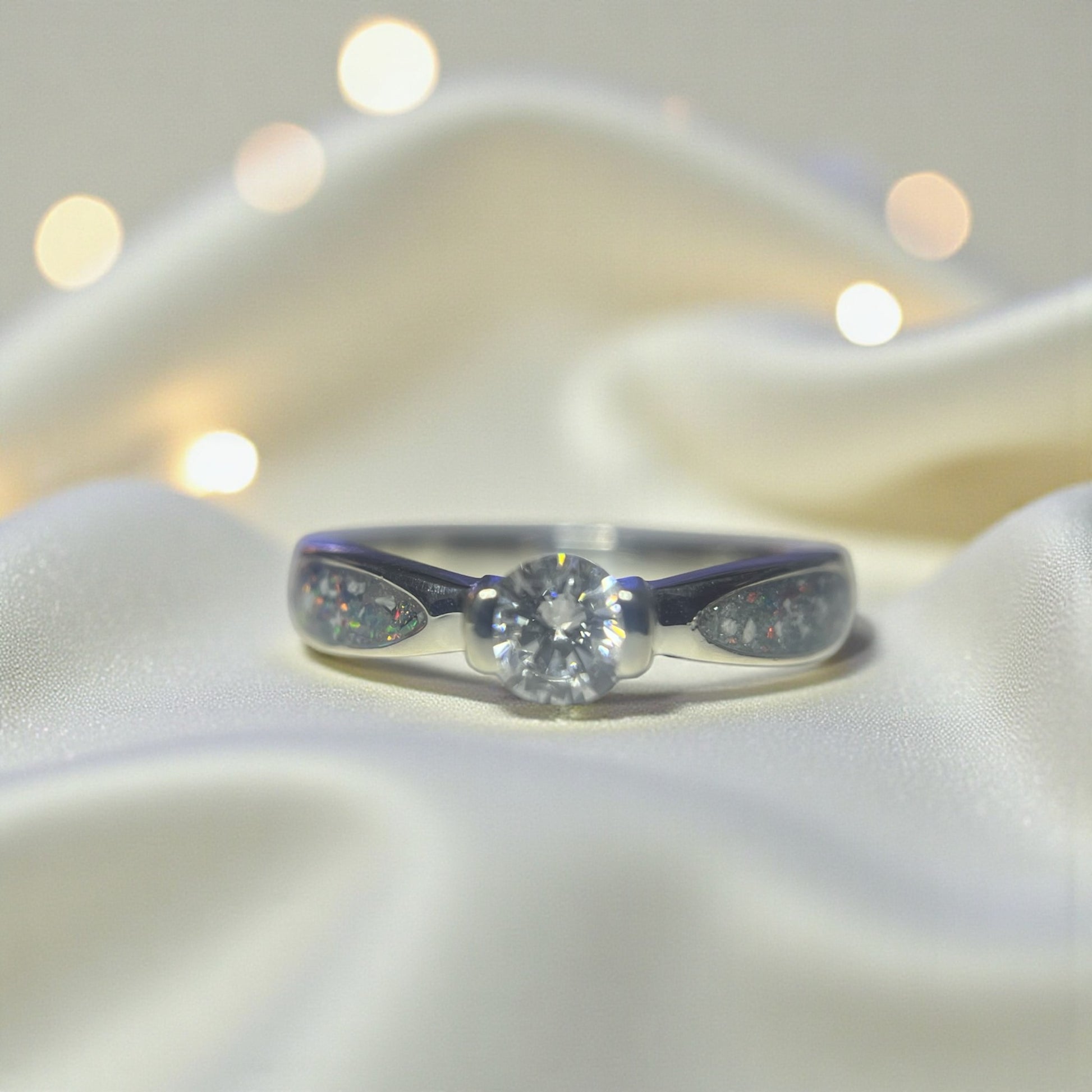 Lumina Solitaire Ashes Memorial Ring — sterling silver solitaire remembrance ring, handcrafted in Lancashire
