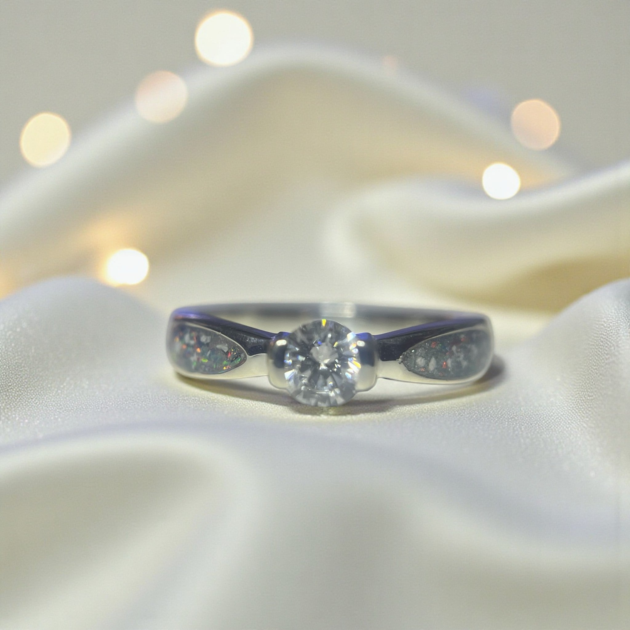 silver solitaire ashes ring, handcrafted in Lancashire UK