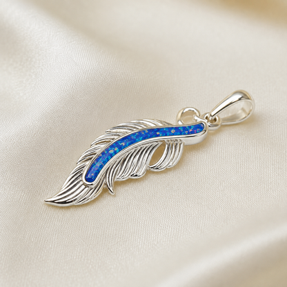 Spica feather keepsake memorial pendant in silver with ashes, handcrafted in Lancashire UK