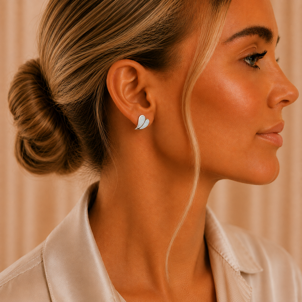 Two Hearts memorial stud earrings — sterling silver split heart ashes earrings, handcrafted in Lancashire, UK