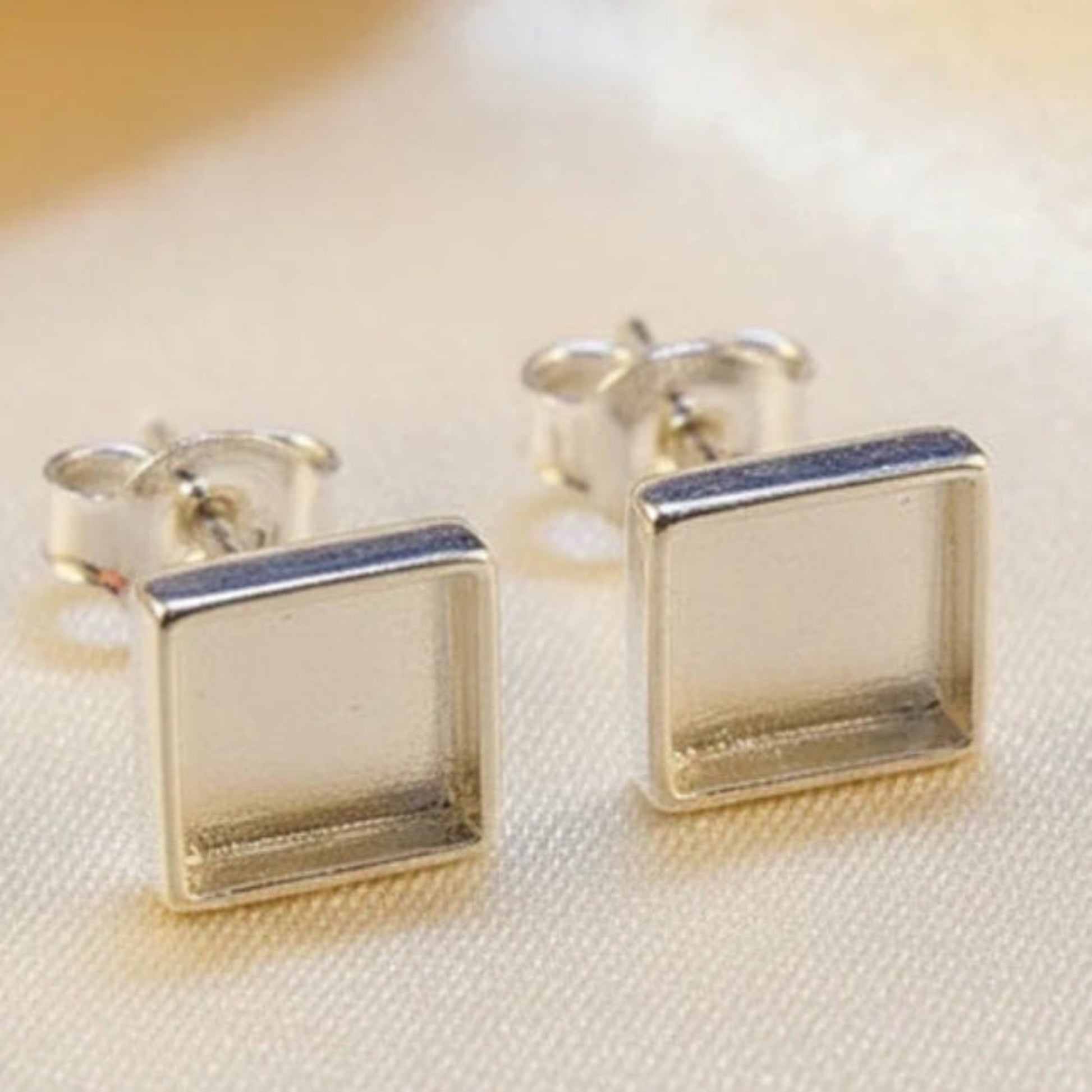 Celeste Shine Earrings — silver square ashes memorial stud earrings, handcrafted in Lancashire, UK