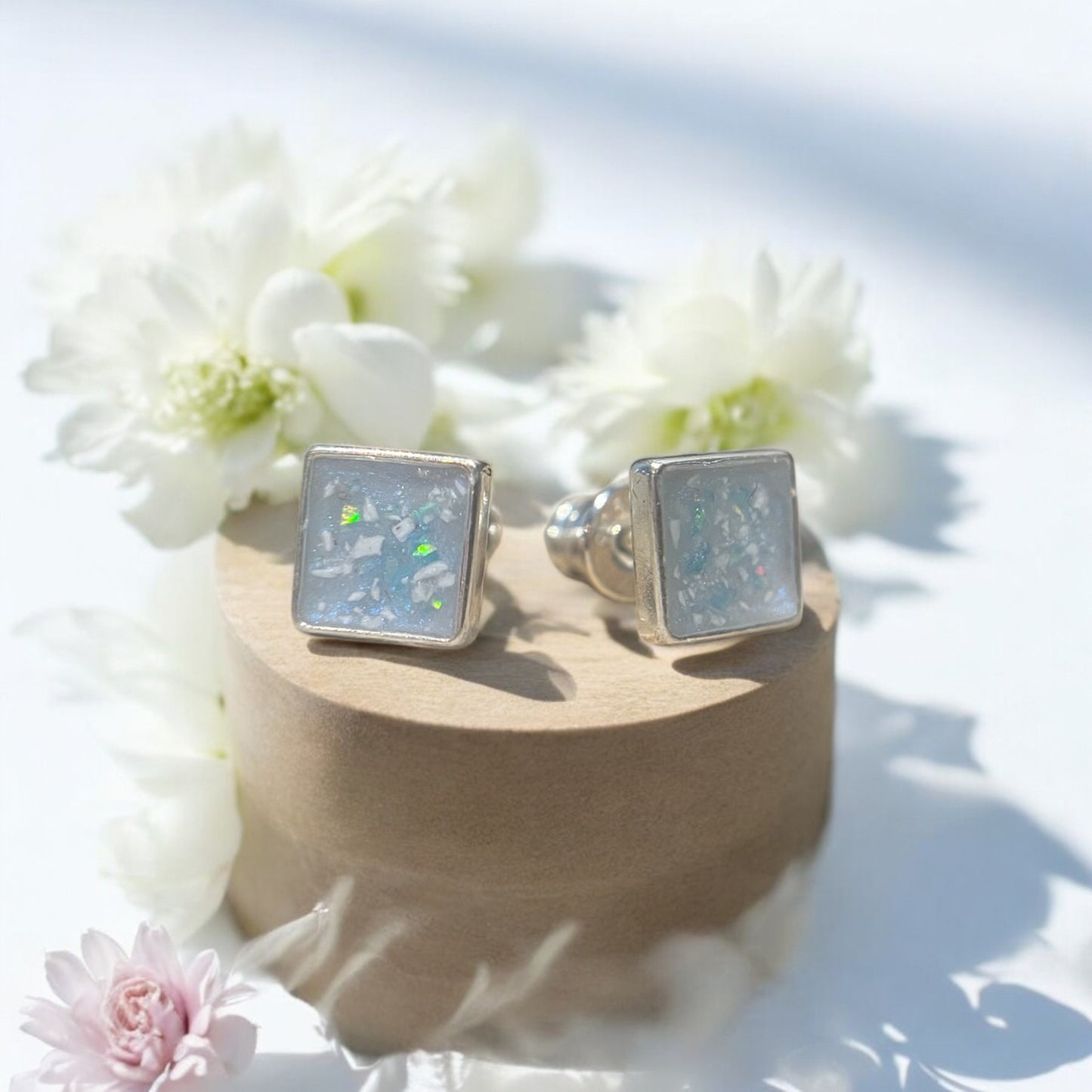 Solid 925 Silver 6mm square Earrings