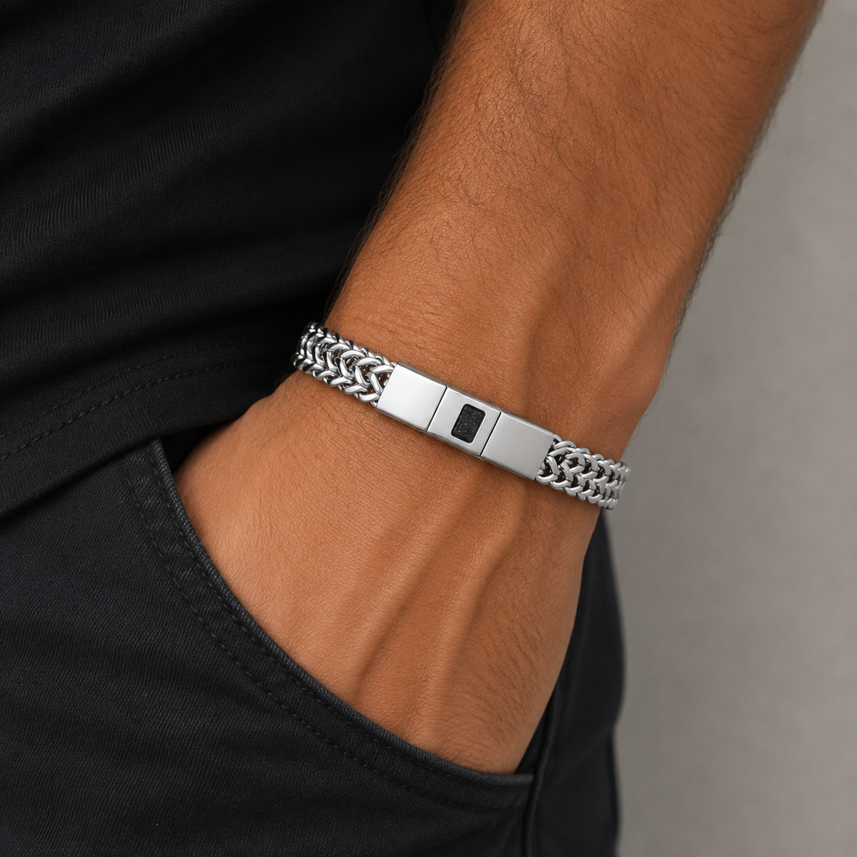 Heritage men's stainless steel  memorial bracelet , handcrafted in Lancashire UK by Keepsake Memorial Jewellery