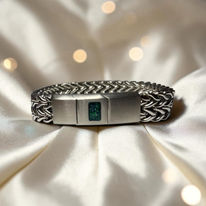 Heritage men's stainless steel  memorial bracelet , handcrafted in Lancashire UK by Keepsake Memorial Jewellery