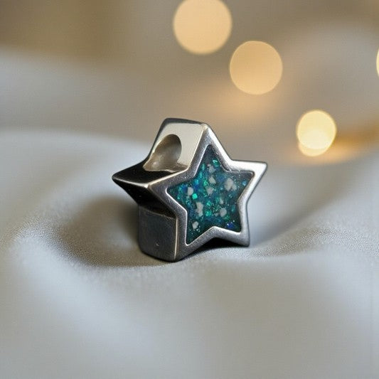 star ashes memorial silver charm, handcrafted in lancashire, uk