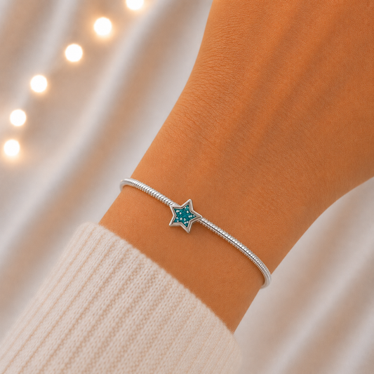 Star ashes memorial silver charm, handcrafted in Lancashire, UK