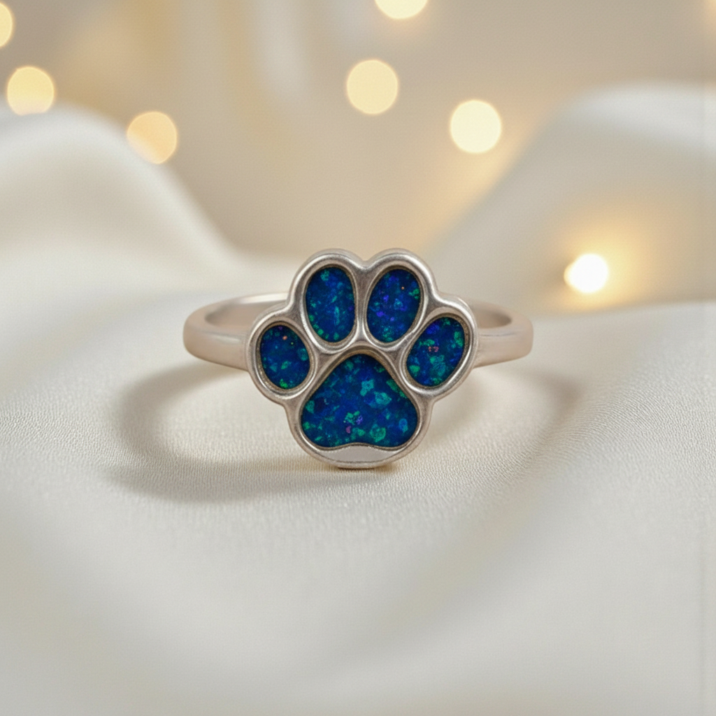 Starlight Paw Ring with Marine Blue opal