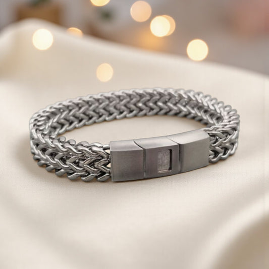 stainless steel men's memorial ashes bracelet, handcrafted in lancashire