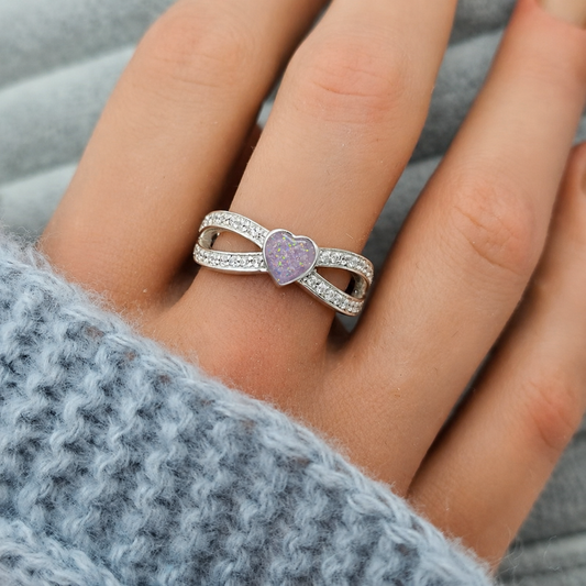 Keepsake Memorial Silver Stella Ashes Ring in unicorn purple  - Handcrafted in the UK