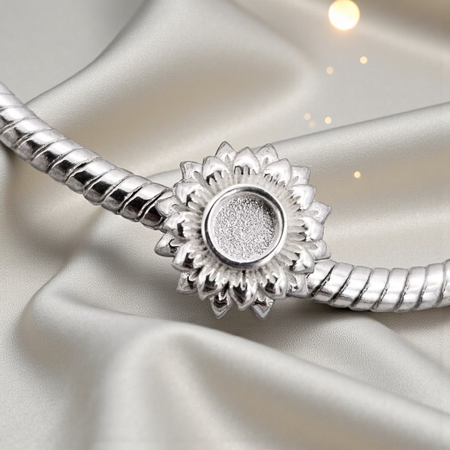 silver sunflower ashes memorial charm, handcrafted in lancashire, uk