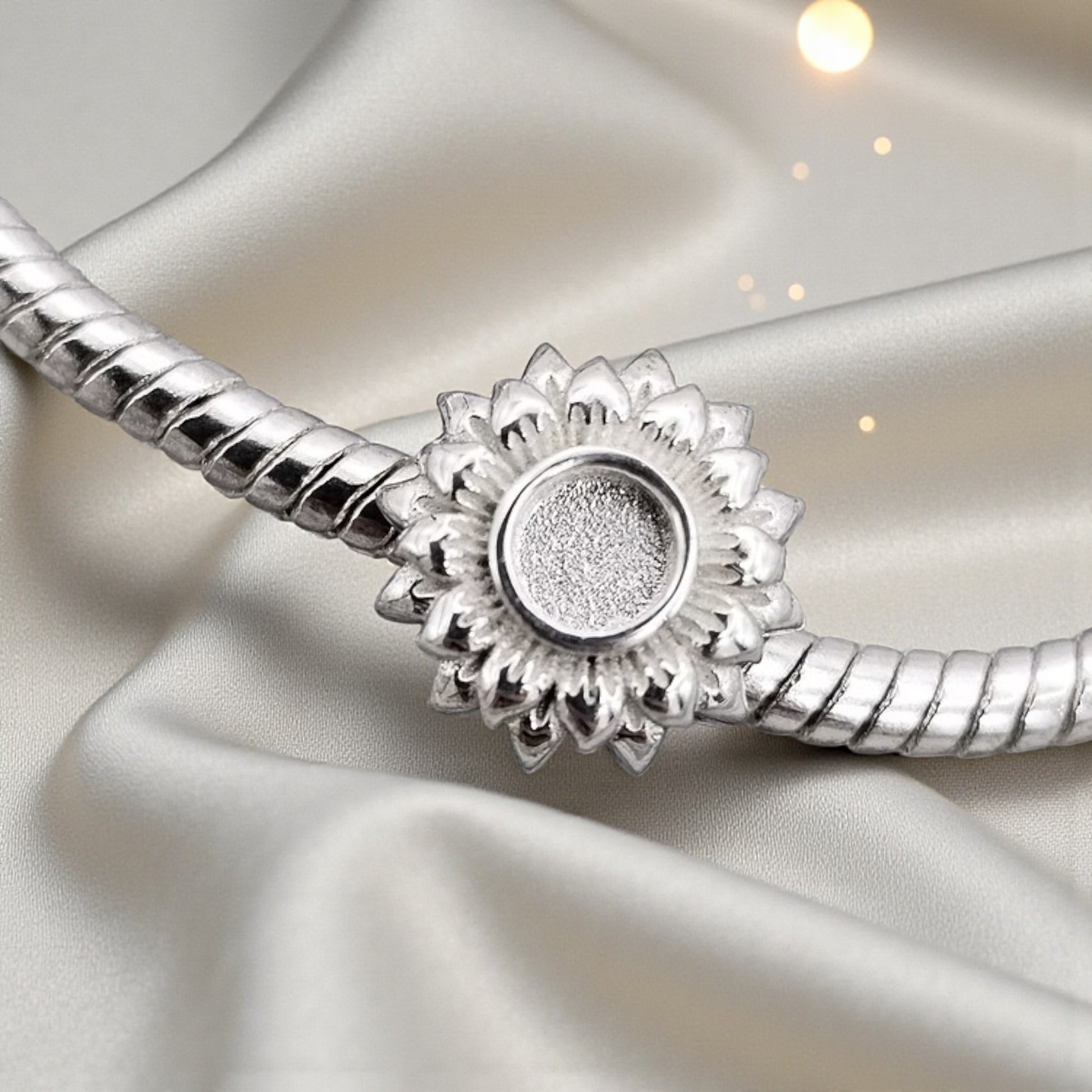 silver sunflower ashes memorial charm, handcrafted in lancashire, uk