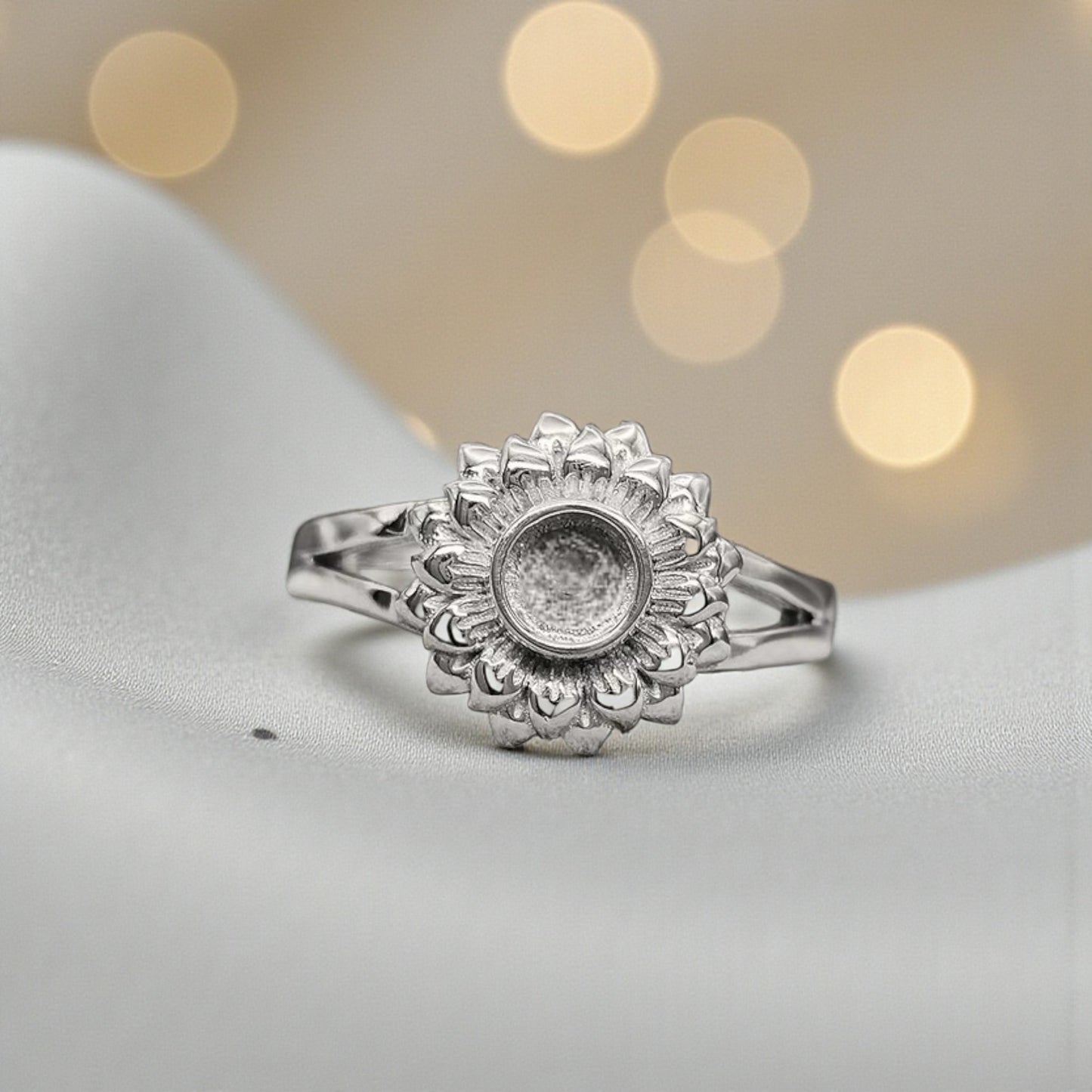 Flora Ring — silver sunflower ashes memorial ring, handcrafted in Lancashire, UK