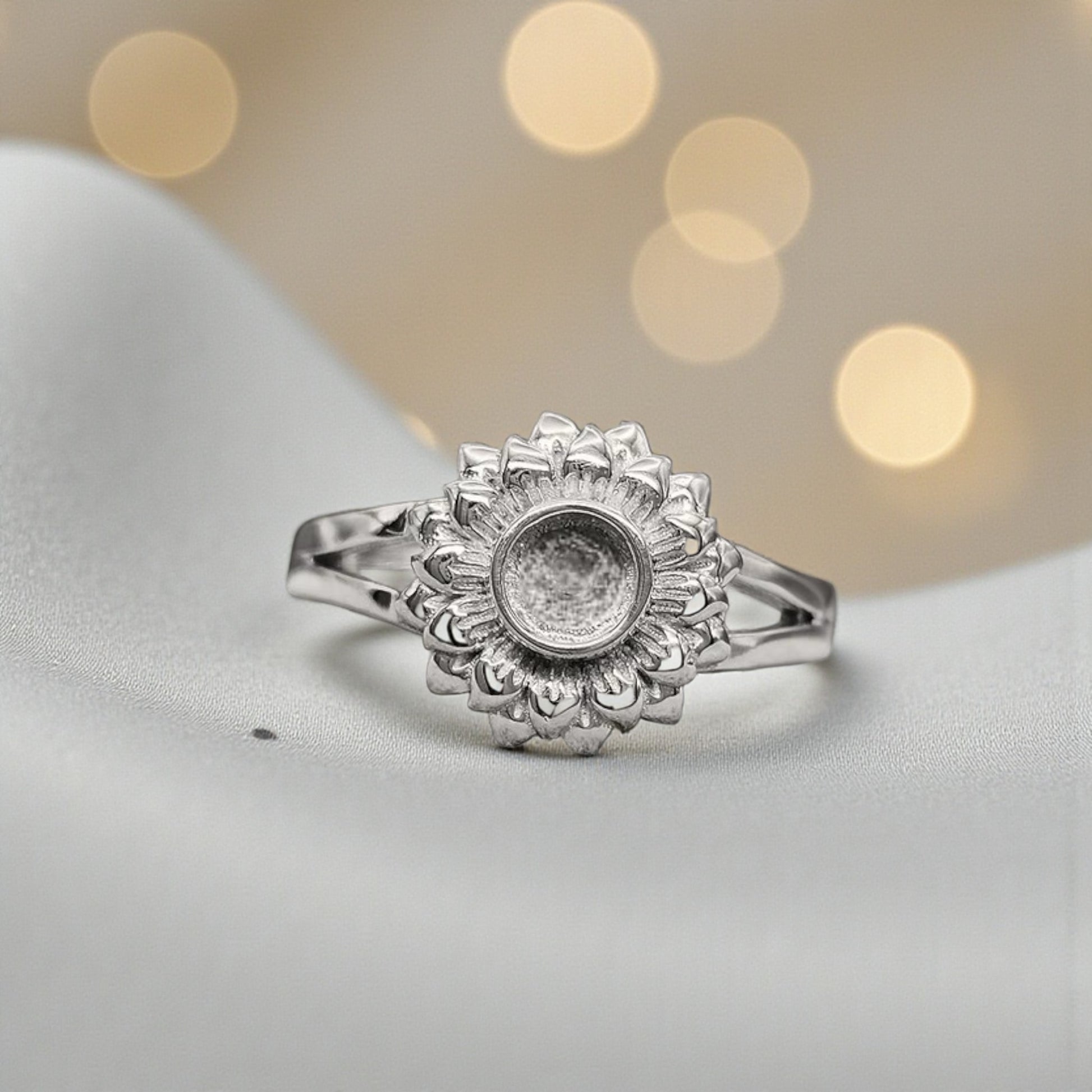 Flora Ring — silver sunflower ashes memorial ring, handcrafted in Lancashire, UK