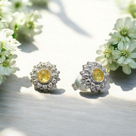 Solid 925 Silver Sunflower stud earrings (Matching Items available)