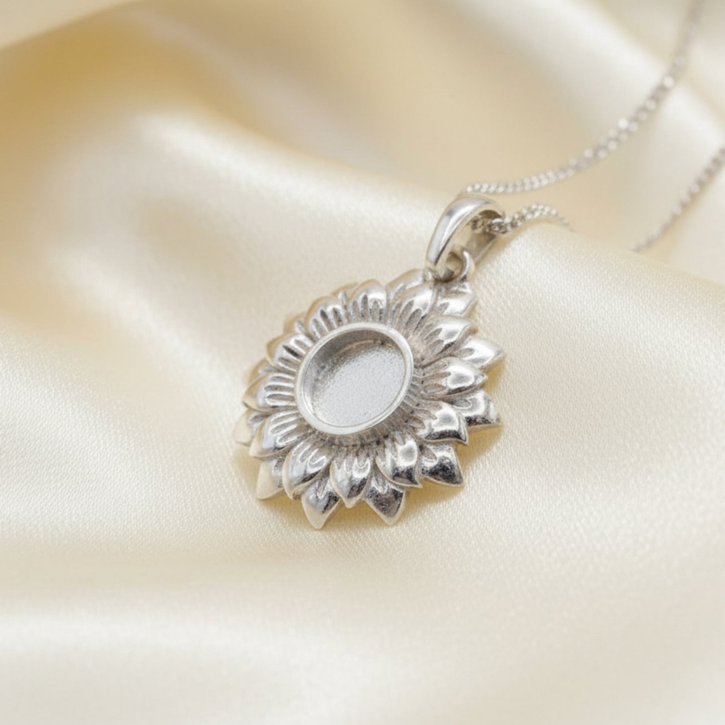 silver sunflower memorial pendant, handcrafted in the uk