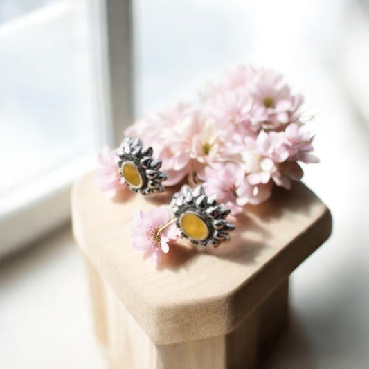Solid 925 Silver Sunflower stud earrings (Matching Items available)