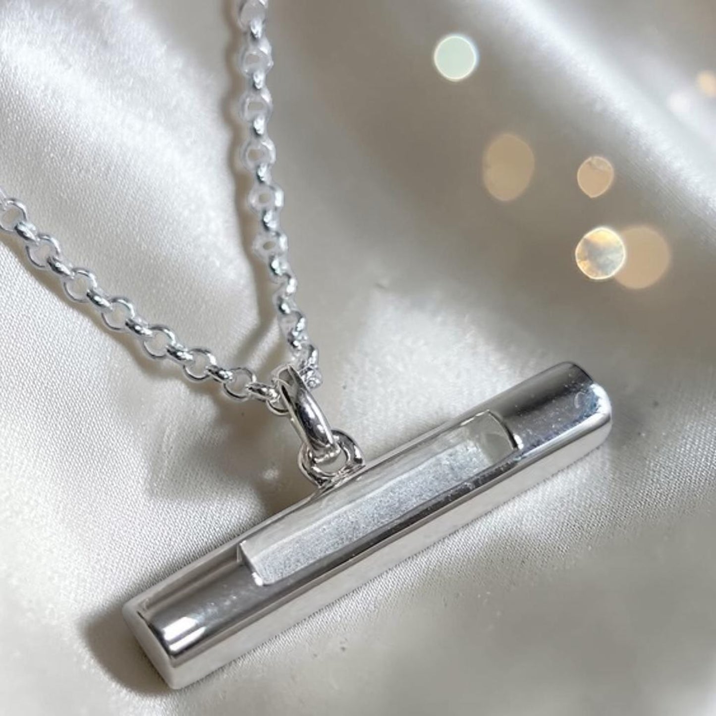 Sterling silver T Bar pendant — side view showing slim 24x4mm profile