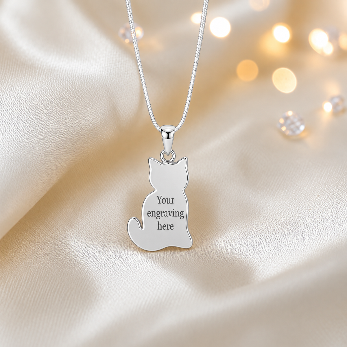 Engraved Tabatha Silver cat memorial ashes pendant, handcrafted in Lancashire, UK - by Keepsake Memorial Jewellery