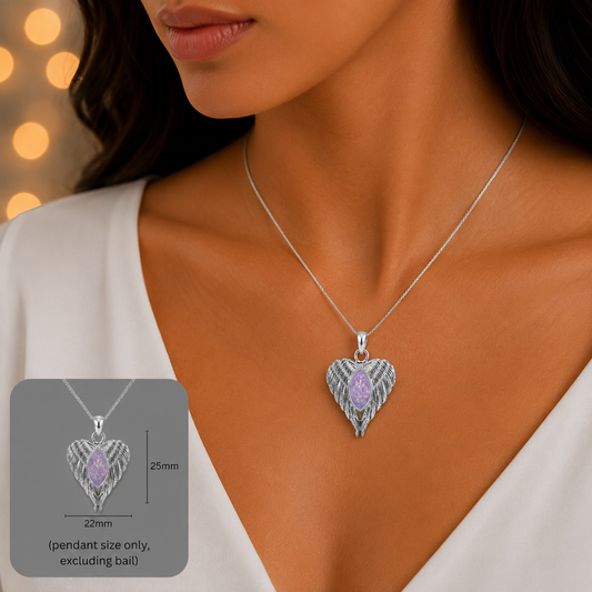 Tayga silver angel wing heart pendant, handcrafted in Lancashire  UK - by Keepsake Memorial Jewellery