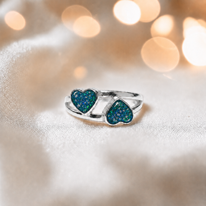 Keepsake Memorial alouette ashes ring, in teal mist, handcrafted in Lancashire, UK