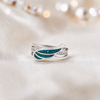 Keepsake Memorial Silver Angelica Ashes Ring in Teal Mist - Handcrafted in the UK