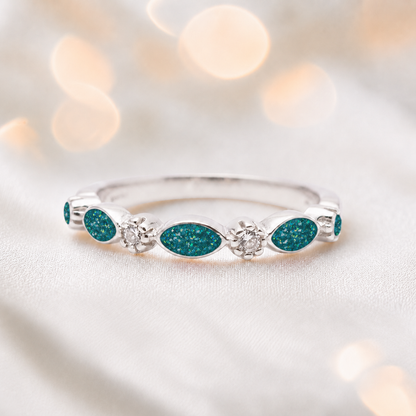 Keepsake Memorial Silver Arabella Half-Band Marquise Ashes Ring in Teal Mist  — handcrafted in Lancashire, UK