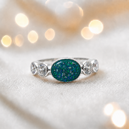 Keepsake Memorial Silver Arcadia Ashes Ring in Teal Mist  - Handcrafted in the UK