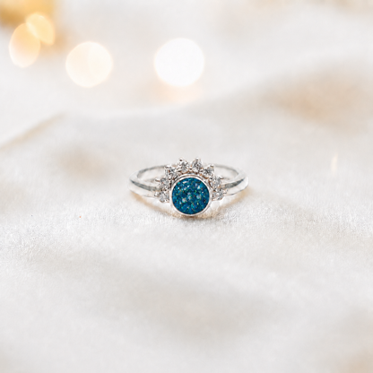 Keepsake Memorial Silver Aurora Ashes Ring in Teal Mist - Handcrafted in the UK