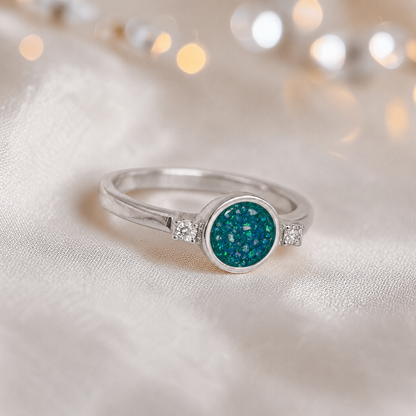 Keepsake Memorial Silver Azrael Ashes Ring in Teal Mist  - Handcrafted in the UK