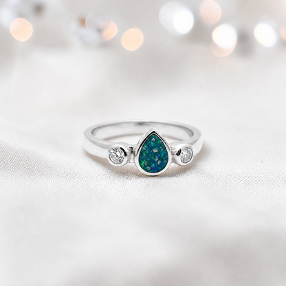 Keepsake Memorial Silver Cassiel Ashes Ring in teal mist - Handcrafted in the UK