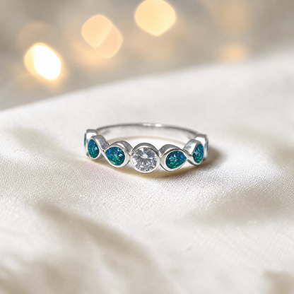 Keepsake Memorial Silver Celestina Ashes Ring in Teal Mist - Handcrafted in the UK