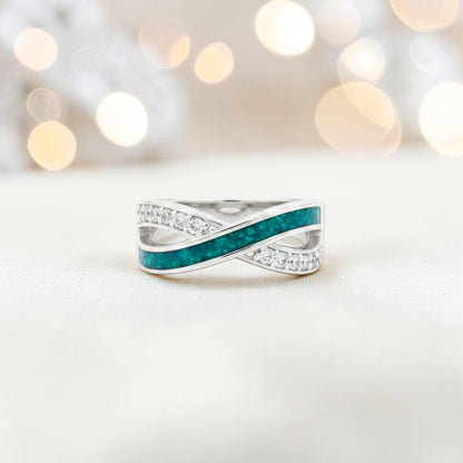 Keepsake Memorial Silver Elsie Ashes Ring in teal mist - Handcrafted in the UK