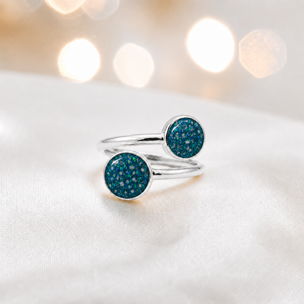 Keepsake Memorial Silver Elysia Ashes Ring in Teal Mist - Handcrafted in the UK