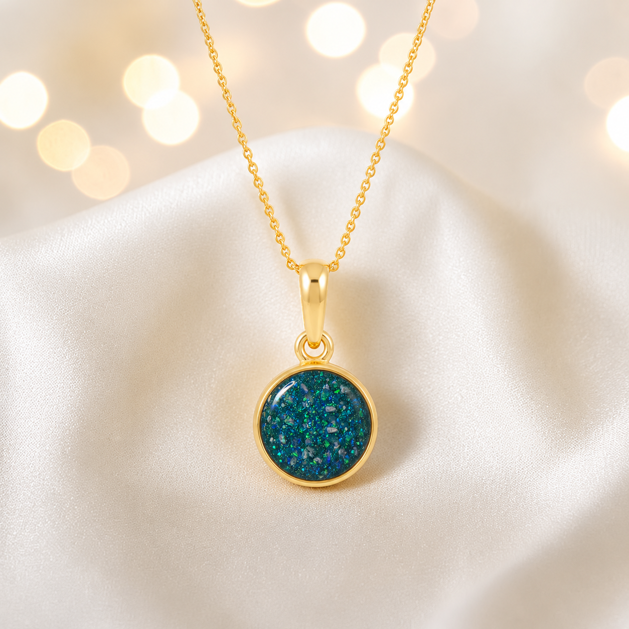 Teal Mist Eternal Gold 9ct gold pendant, handcrafted in Lancashire UK – by Keepsake Memorial Jewellery